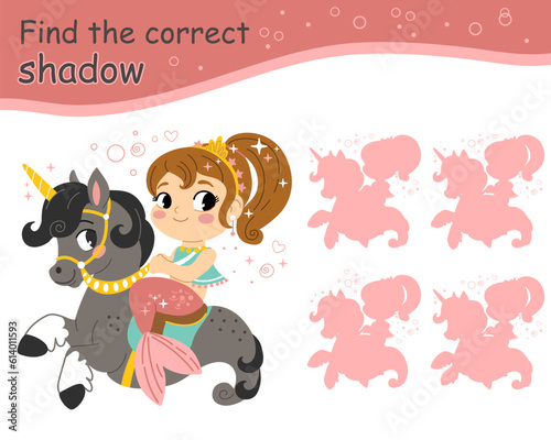 Find correct shadow mermaid on the seahorse vector