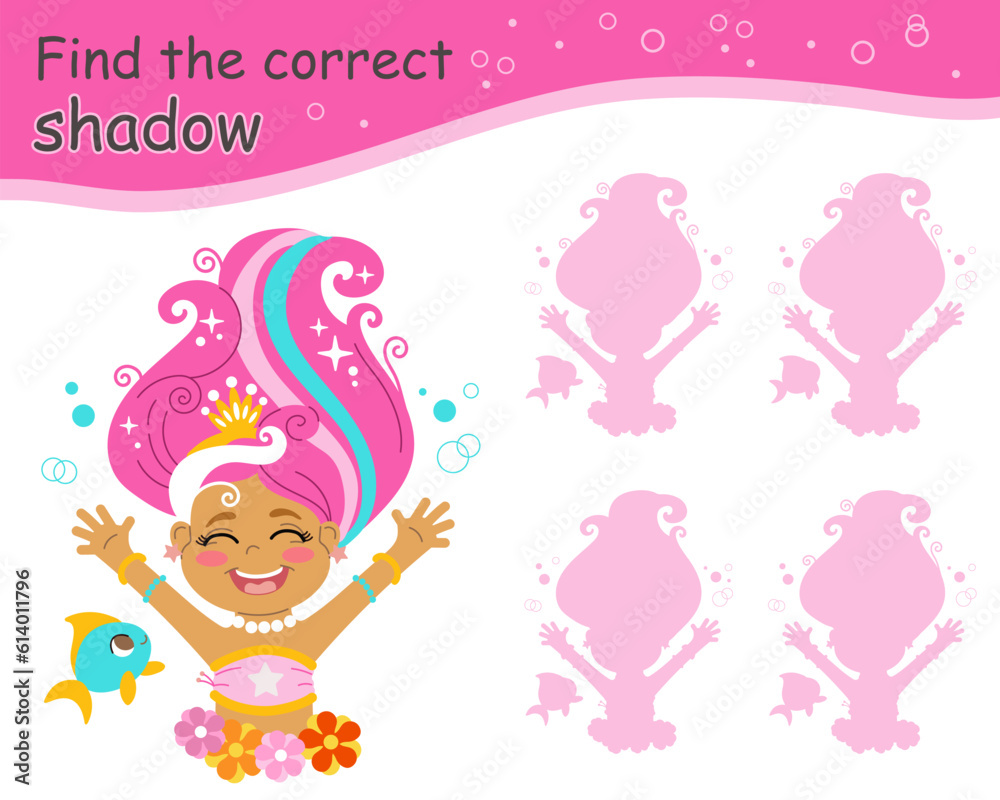 Find the correct shadow joyful mermaid vector Find the correct shadow joyful mermaid vector