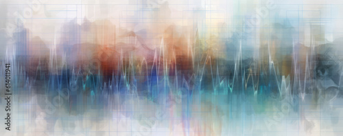 Abstract panoramic representation of an ECG heartbeat in shades of tranquil, pastel blues