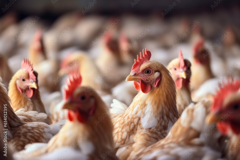 chickens on poultry farm. Generative AI