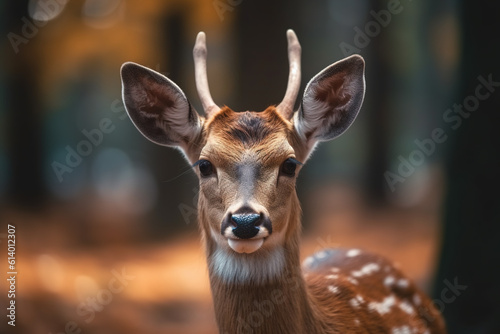 Closeup single sika female deer (Cervus nippon), Japanese deer looking at camera, wild life animals © Boraryn