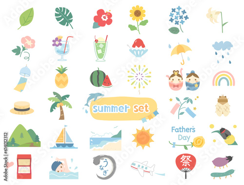 夏の行事や植物をイメージしたイラストのセット