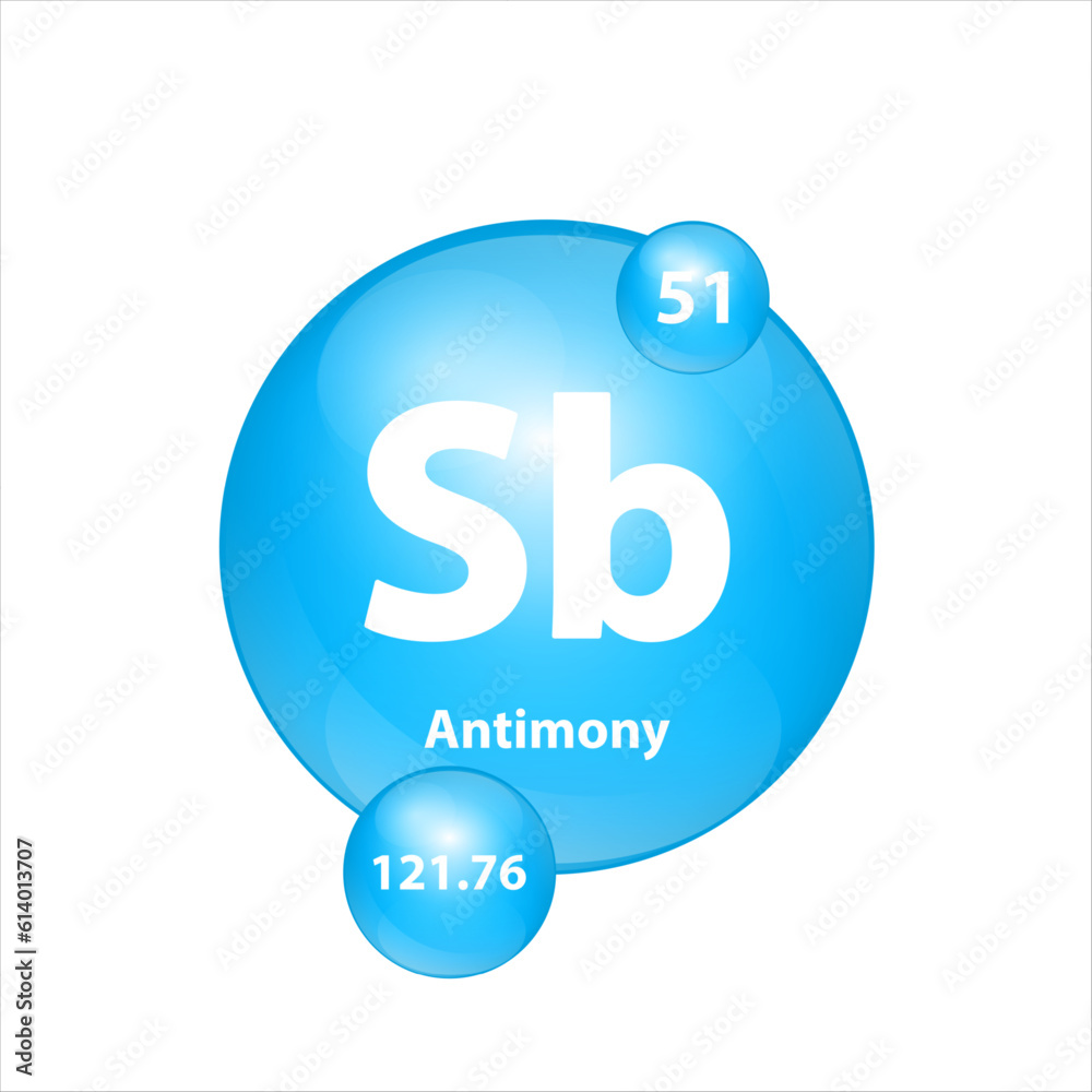 Antimony (Sb) icon structure chemical element round shape circle light blue. Chemical element of periodic table Sign with atomic number. Study in science for education. 3D Illustration vector. Antimony (Sb) icon structure chemical element round shape circle light blue. Chemical element of periodic table Sign with atomic number. Study in science for education. 3D Illustration vector.