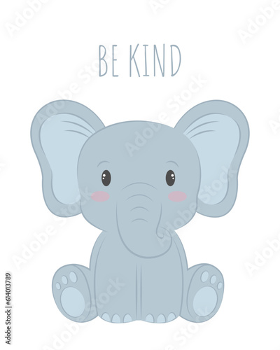 Cute cartoon baby elephant. Kind vector isolated kids illustration. Can be used in bed prints, on wallpaper, creating clothes, notepads stickers and so on. Universal drawing