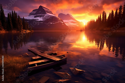 Picture a captivating scene of a tranquil lake at sunset. AI generative © SANGHYUN