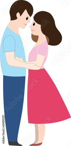 A young happy couple facing each other smiling vector illustration.