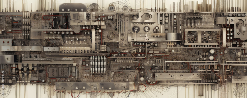 Panoramic view of minimalistic circuitry patterns symbolizing the intricate workings of technology