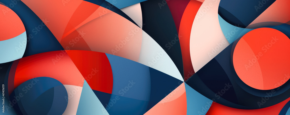 Obraz premium A seamless panoramic view of intersecting minimalist geometric shapes in vibrant, contrasting colors