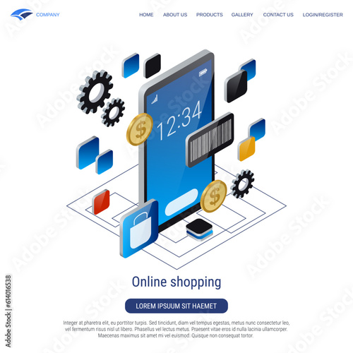 Online shopping, e-commerce, distant trade 3d isometric style vector concept illustration © Ulvur