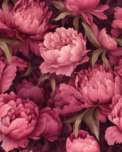 Fototapeta Naklejka Na Ścianę i Meble -  peonies illustration - seamless digital pattern for textiles, fabrics, souvenirs, packaging. AI generated