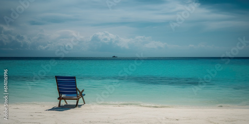 Blue beach chair in paradisiacal beach, IA generativa