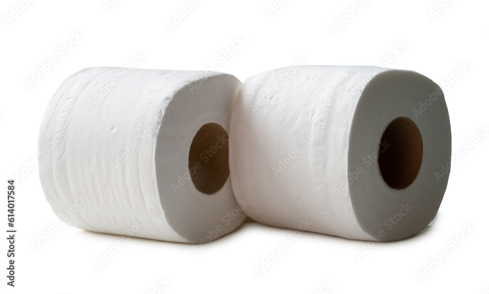 two rolls of white tissue paper or napkin isolated on white background with clipping path two rolls of white tissue paper or napkin isolated on white background with clipping path