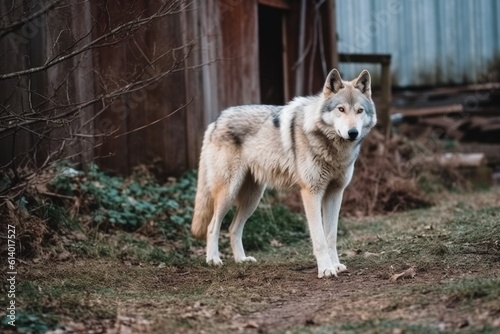 a wolf roams the farm in search of food. Generative AI