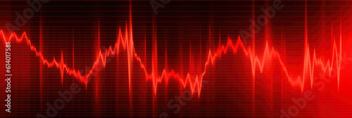 abstract representation of heartbeats on an EKG monitor, symbolizing cardiology and heart health, with a red gradient background