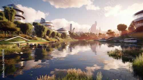 glorious morning  theme park field trip  mindblowing cinematic  bohemian paradise  ultramodern sleek futuristic megacity