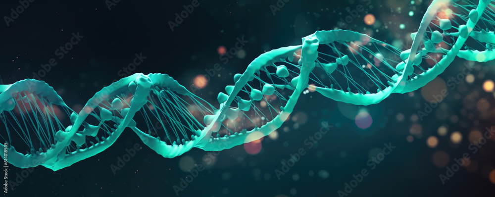 Wide-screen illustration of a DNA helix in a cool and peaceful turquoise color scheme Wide-screen illustration of a DNA helix in a cool and peaceful turquoise color scheme
