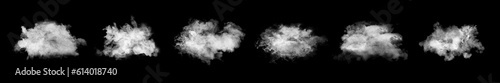 Set with different clouds of white smoke on black background