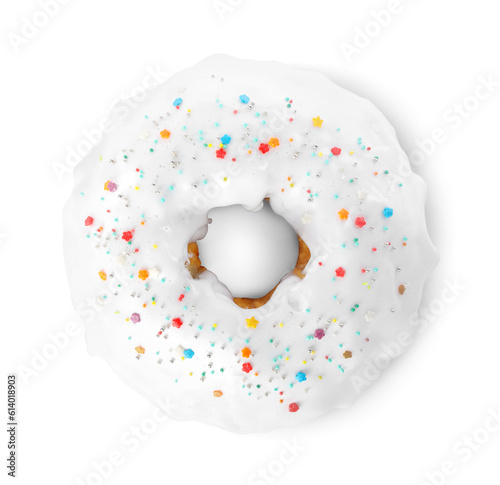 Easter cake with sprinkles isolated on white, top view