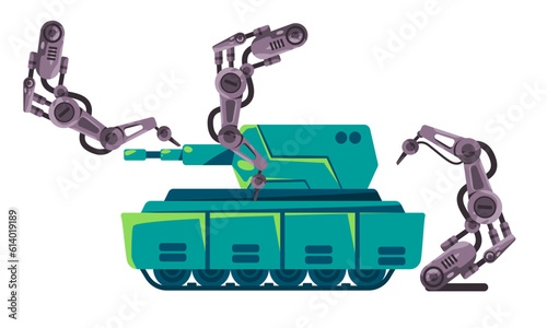 Tank military vehicle mechanical arm robotic line production manufacturing process automation