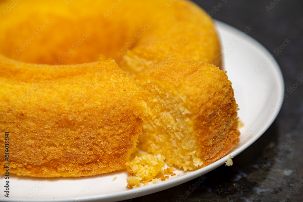 Traditional Brazilian cornmeal cake typical of the June festivities ...