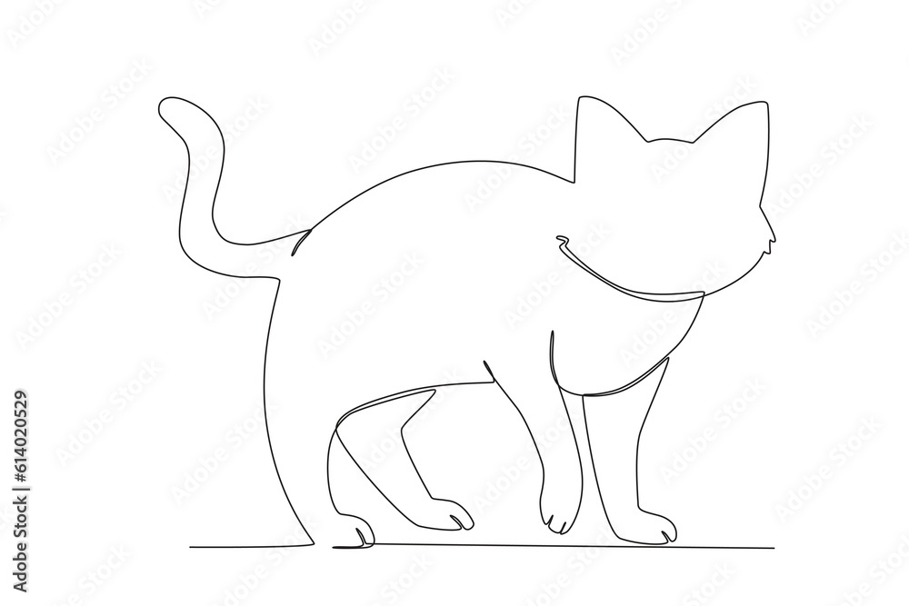 A cat facing forward. International cat day one-line drawing