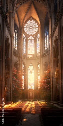 Generative AI Sun shines inside an empty church in France