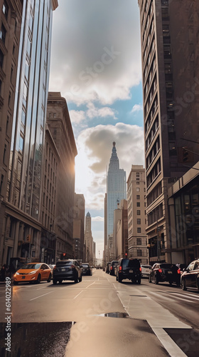 Generative AI New York, NY / USA - April 10, 2020: Normally busy streets in lower Manhattan are virtually deserted after New York City officials imposed a COVID-19 lockdown of stores, businesses and r photo