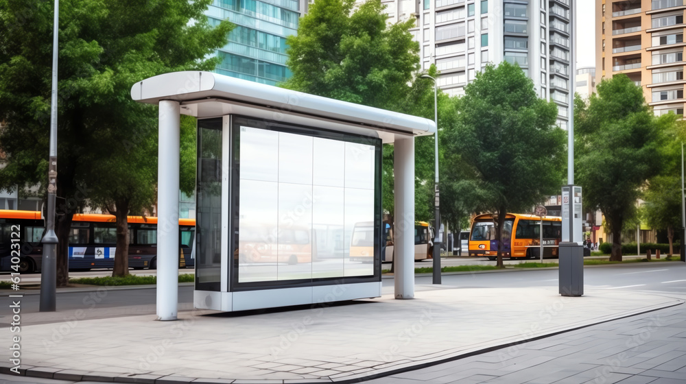 Generative AI Bus Stop. Empty Design Template for Branding. Vector Illustration