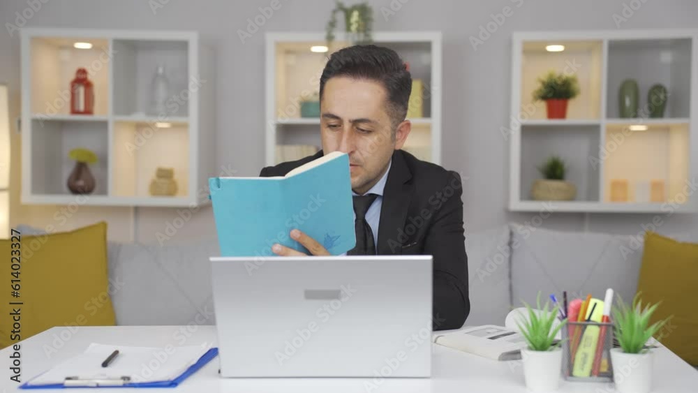 Home office worker man doing research. Home office worker man doing research.
