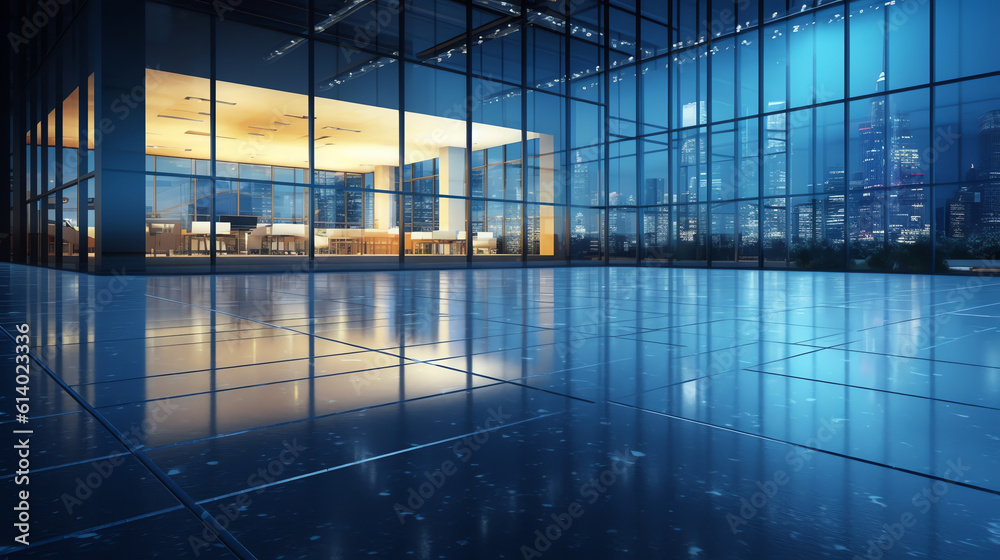 Generative AI Empty floor and city skyline with modern building in Suzhou at night, China. Generative AI Empty floor and city skyline with modern building in Suzhou at night, China.