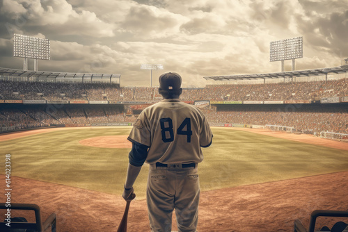 American Baseball player looking out at the field photo