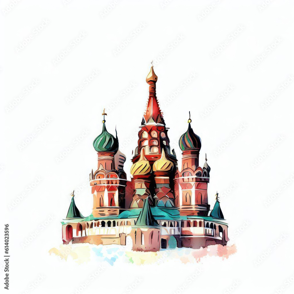Iconic Moscow Landmark: Watercolor Illustration, Generative AI