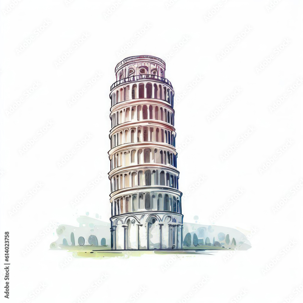 Pisa Dreams: Watercolor Illustration of Leaning Tower of Pisa, Generative AI