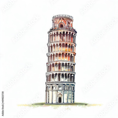 Italian Beauty: Watercolor Illustration of Leaning Tower of Pisa, Generative AI