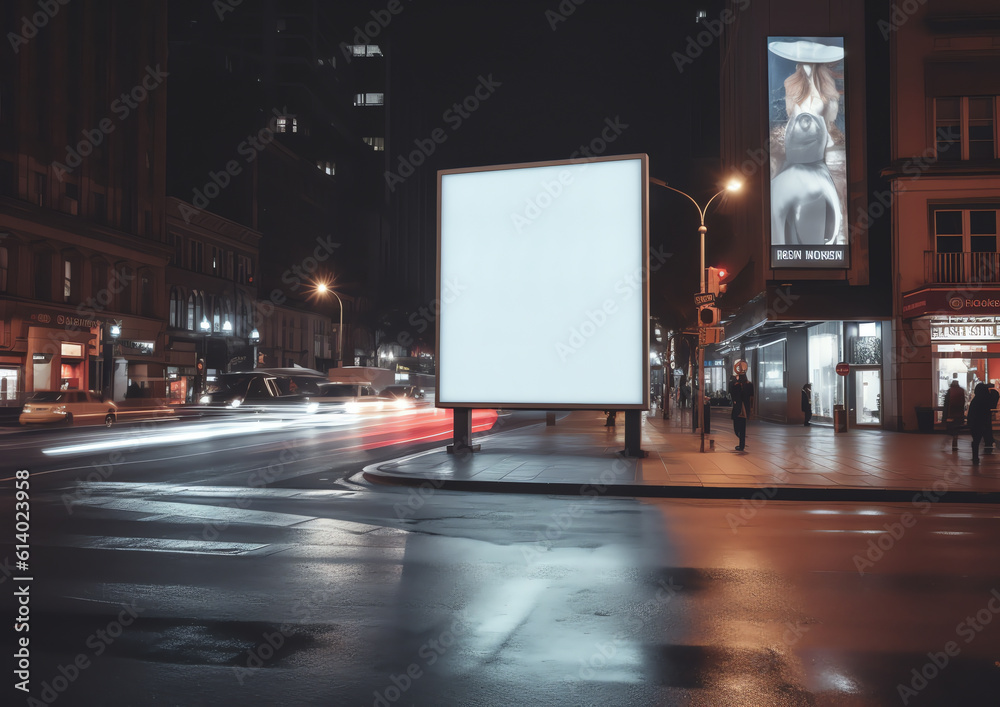 Generative AI Blank billboard at night Generative AI Blank billboard at night