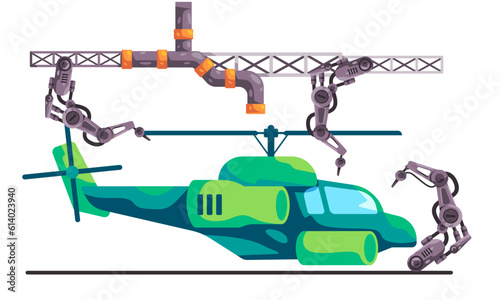 Helicopter air craft assembly chopper mechanical arm robotic line production manufacturing process automation