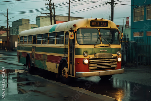 Generative AI SAN FRANCISCO, USA - JULY 24: public Bus without passengers stopps at busstop on July, 24,2008, San Francisco, USA. The median income of a Bus driver is 23,588 USD in the year 2013.