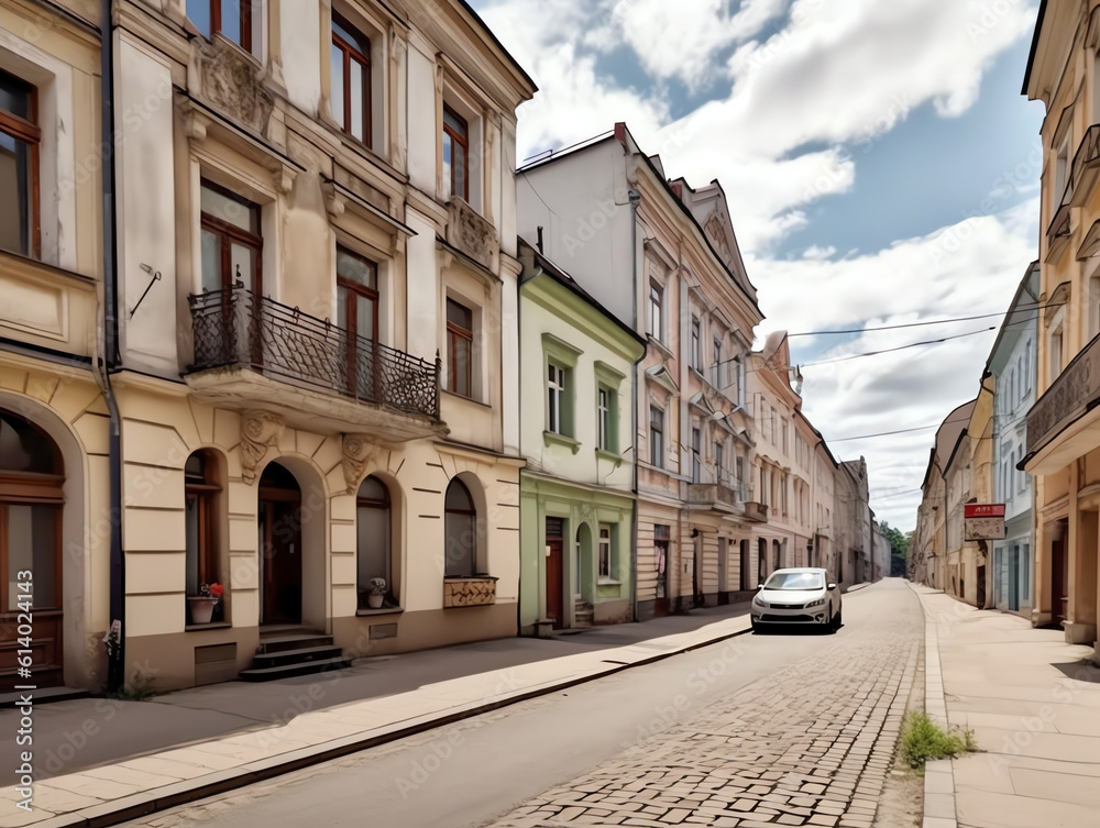 Generative AI PRAGUE, CZECHIA - MAY 31, 2023: empty street in the centre of Prague