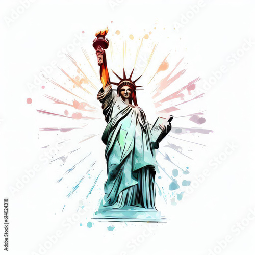 Statue of Liberty Splendor: Watercolor Illustration, Generative AI