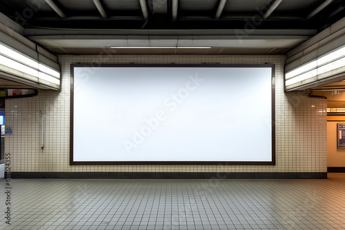 Generative AI Blank billboard in bus stop at night with the lights of the cars passing by, great copy space for your design, shot in London, United Kingdom, uk