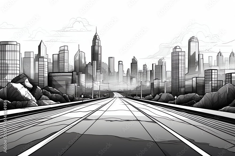 Generative AI Asphalt highway and urban buildings Generative AI Asphalt highway and urban buildings