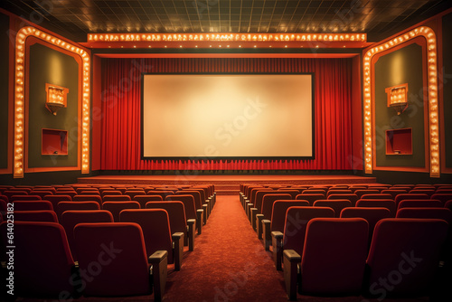 Generative AI Empty cinema interior with blank screen banner
