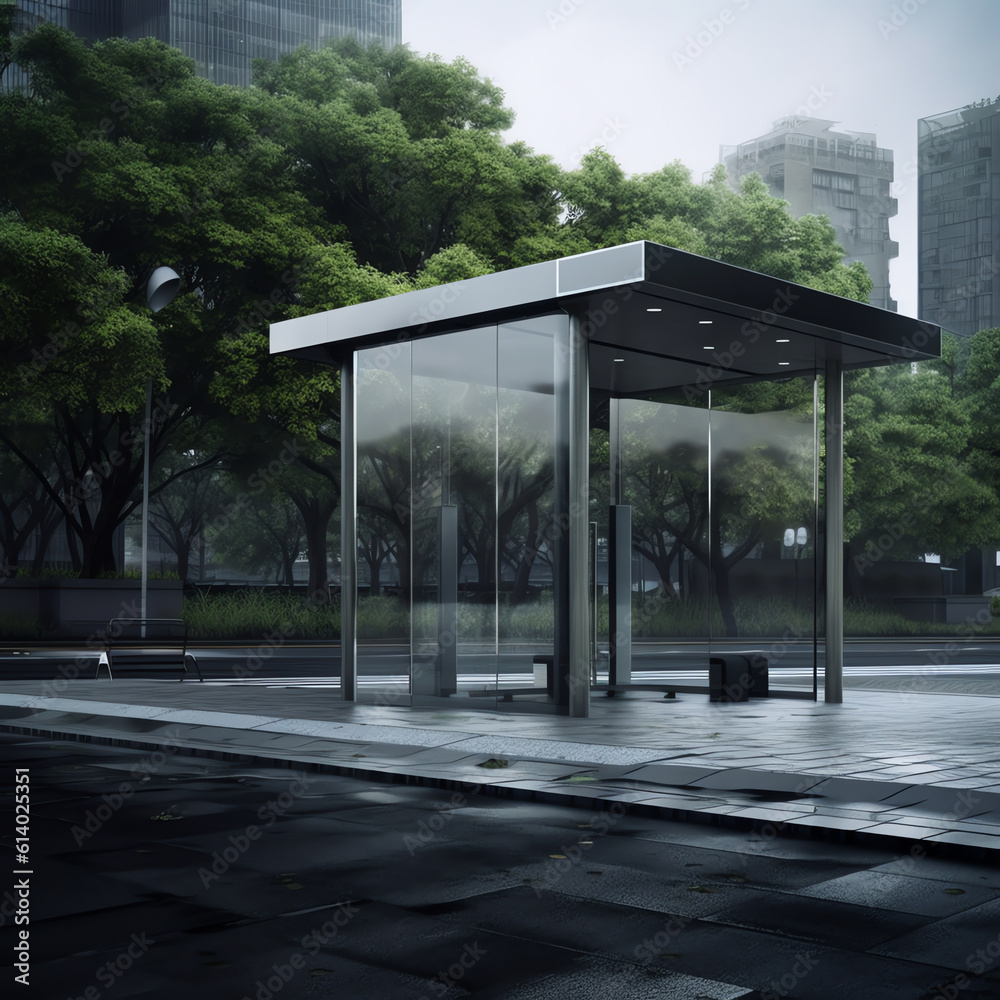 Generative AI Bus stop on the white background. 3D illustration, 3D rendering. Generative AI Bus stop on the white background. 3D illustration, 3D rendering.