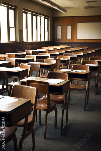 Generative AI empty chairs in an education room