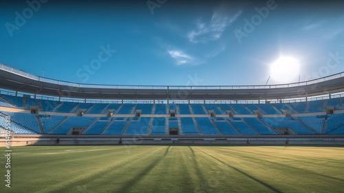 Generative AI CHAPEL HILL, NC - JUNE 16, 2015: Keenan stadium home of the University of North Carolina football stadium with empty seats and the UNC Hospital in the background in Chapel Hill, NC on Ju © Generative AI