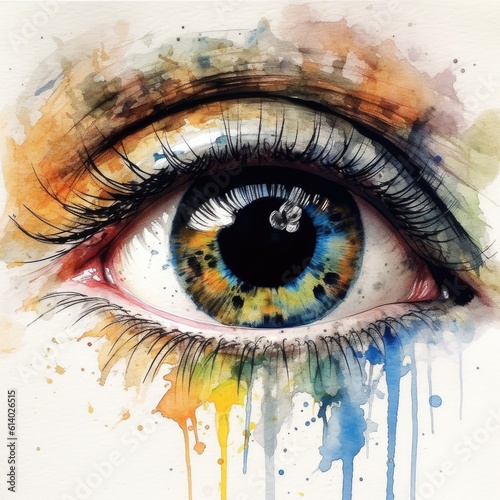 An Eye for Art - a Hauntingly Beautiful Watercolor Eye: Intricate Detail and Vibrant Iris Captured in Watercolor Artistry