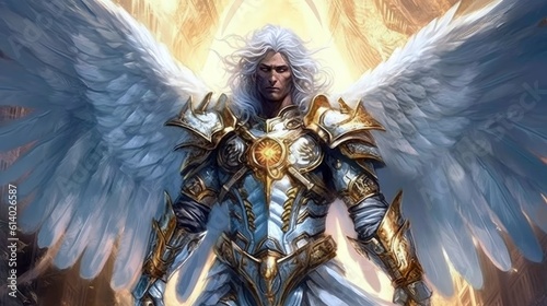 An aasimar paladin who possesses radiant wings that emit a soothing light.