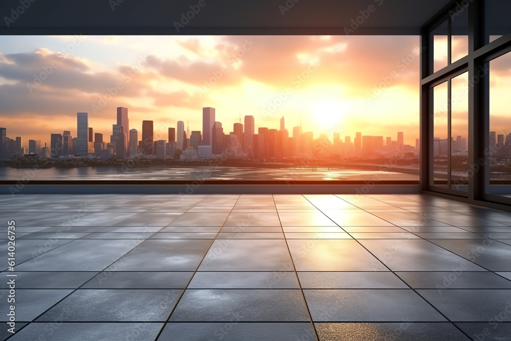 Generative AI Empty floor platform with night view city skyline background