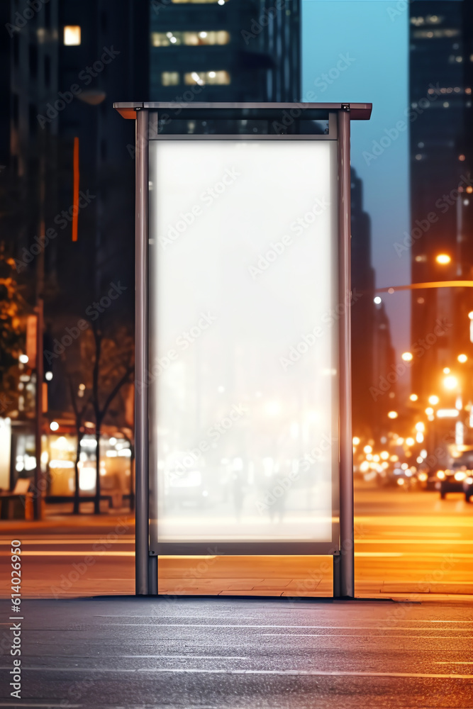 Generative AI Blank sign at bus stop for your advertisement or graphic design. Generative AI Blank sign at bus stop for your advertisement or graphic design.