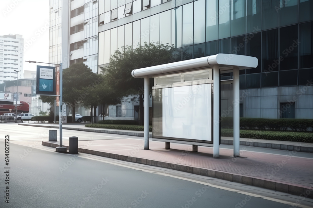 Generative AI White isolated backlit ad space at a bus stop on the street Generative AI White isolated backlit ad space at a bus stop on the street